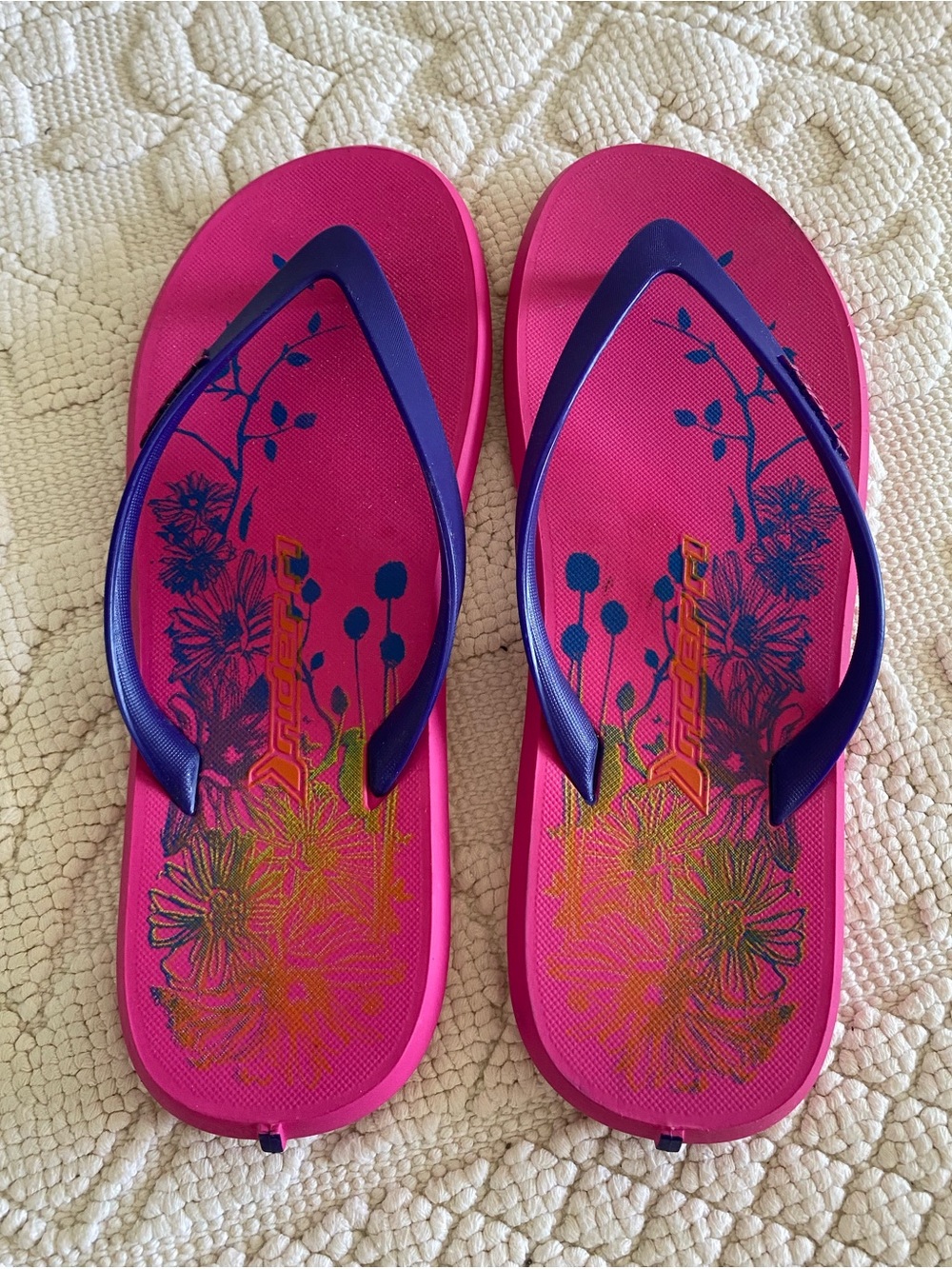 Rider Bright Pink and Purple Floral Flip Flops